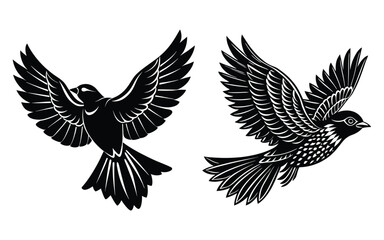 Flying bird wings silhouette illustration of dove and eagle, symbols of peace and freedom in nature art.