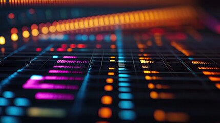 Close-up view of a detailed audio control panel.