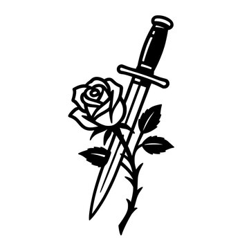 Simple vector of knife and rose. sometimes lifes make us happy and sometimes feel hurt
