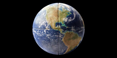 photo of planet earth made of basketball 