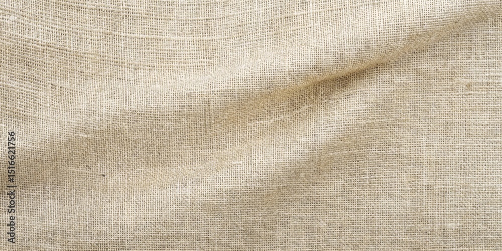 Poster textured beige burlap fabric showing a gentle undulation and woven pattern detail
