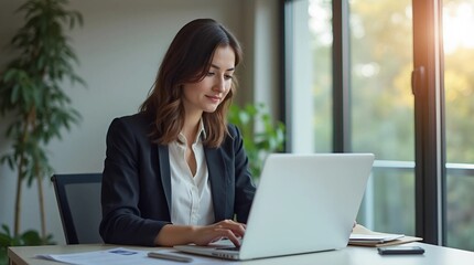 businesswoman working on laptop