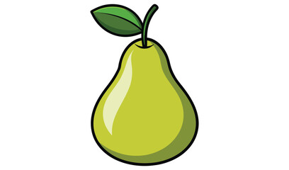 Cartoon illustration of a single green pear