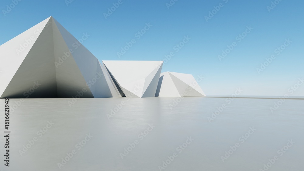 Aufkleber 3d illustration of abstract modern architecture background, minimal geometry architectural design, c