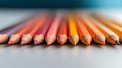 A vibrant collection of colored pencils meticulously arranged in a row, highlighting creativity and artistry through color variety and artistic expression.