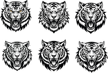 Tribal Tiger Head Roar – Bold Black & White Vector Art