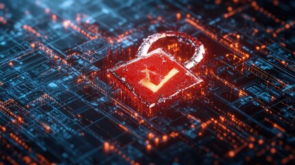 High Tech Digital Security Lock Icon on Network Circuit Board with Data Protection Concept