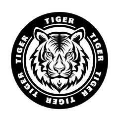 The Wild Tiger Head tattoo style in black and white. Tiger head design element on isolated background. Contour tiger head.