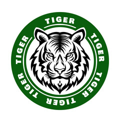 The Wild Tiger Head tattoo style in black and white. Tiger head design element on isolated background. Contour tiger head.