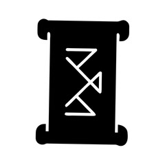 Black Scroll with Runes Vector Icon – Magical Ancient Script Silhouette
