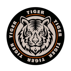 The Wild Tiger Head tattoo style in black and white. Tiger head design element on isolated background. Contour tiger head. Team emblem. Sport arms. 