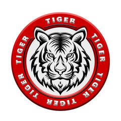 The Wild Tiger Head tattoo style in black and white. Tiger head design element on isolated background. Contour tiger head. Team emblem. Sport arms.	