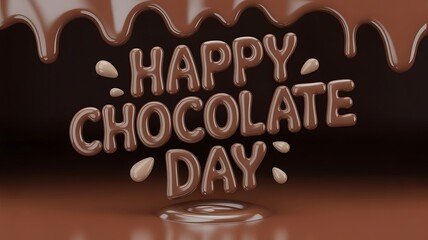 Delicious three dimensional chocolate day typography graphic with dripping melted chocolate for celebration