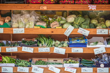 Various produce on display at local grocery shop in Crouch End, London, UK