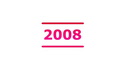 Glowing 2008 year. on a whit background. 4k illustration.	
