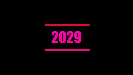 Glowing 2029 year. on a black background. 4k illustration.	