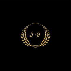 Naklejka premium JG beautiful, feminine and elegant wedding monogram initial logo with circle floral gold