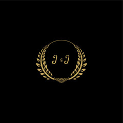 Naklejka premium JJ beautiful, feminine and elegant wedding monogram initial logo with circle floral gold