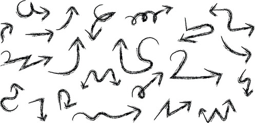 Sketch abstract arrows in various curved and twisted vector directional