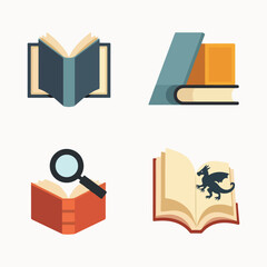 Interactive Book Characters, Book-to-World Designs, and Typographic Book Illustrations &ndash; Vector Art for Read a Book Day in Solid Colors