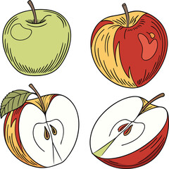 Colorful Apple Design Illustration. Bright Apple Art in Flat Style. Creative Apple Design in Full Color. Colorful Apple Clipart for Design Projects. Modern Apple Artwork in Vivid Colors