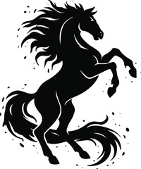 Rearing Horse Silhouette with Flowing Mane