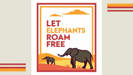 Elephant advocacy poster in warm colors with landscape