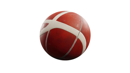 Red and White Worn Basketball, Isolated on Transparent Background