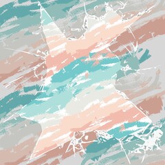 Abstract Turquoise and Rose Gold Paint Strokes with Star Shape background. 