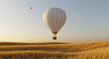 Obraz premium A white hot air balloon floats over a golden field.