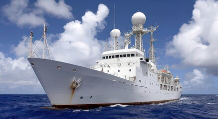 Research Vessel Navigating Through Open Ocean Waters