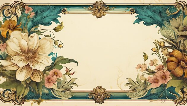 ai generated ai generative vintage retro antique floral flowers pland frame in baroque style mock up background graphic art