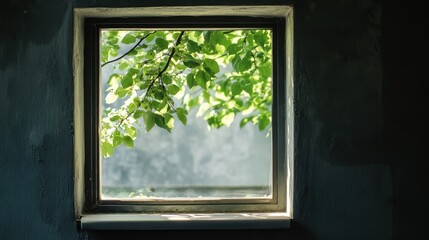 Sunlight streams through a leafy window.