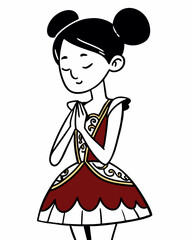 Fototapeta premium Adorable Girl in Elegant Dress, Hands Clasped in Prayer or Gratitude