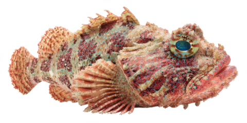 Stunning Close-Up of a Red Scorpionfish Vibrant Colors and Intricate Details