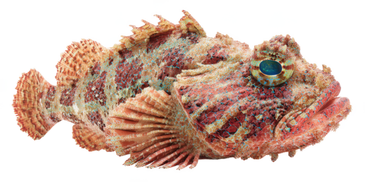Stunning Close-Up of a Red Scorpionfish Vibrant Colors and Intricate Details