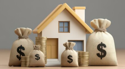 Home Investment Concept Featuring Money Bags and Coins