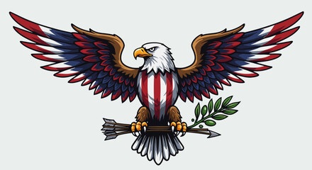 Patriotic Eagle with American Flag and Olive Branch Emblem Artwork Illustration