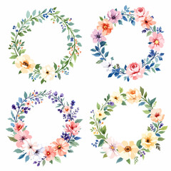 Set summer Watercolor Floral Wreath, Wreath Clipart Watercolor, Pastel Pink Flowers Wedding Clipart Wild Floral Clipart	