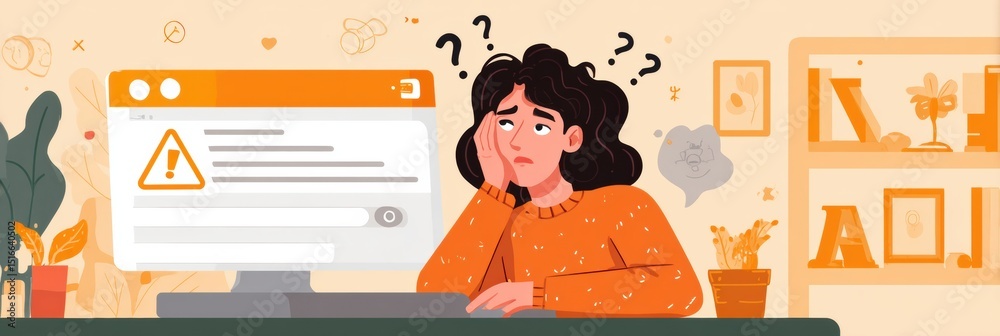Aufkleber User Feels Confused by a Warning Message in a Web Browser While Seated at a Desk in a Cozy Room