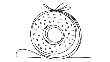 Continuous one single minimal line drawing bagel