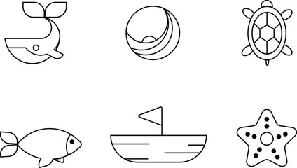 Ocean Life and Nautical Elements Line Art Icon Set © Nurdiansyah