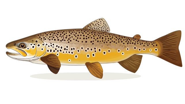 Detailed Brown Trout Fish in Black and White Vector Illustration for Designs