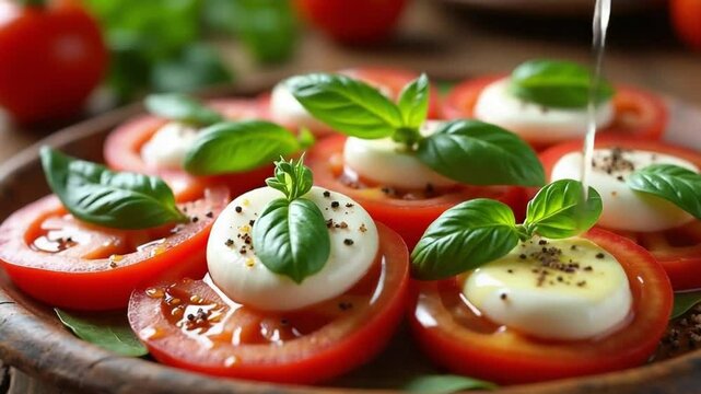 Fresh Caprese Salad with Mozzarella, Tomato, and Basil&nbsp;- Video footage