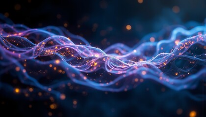 Obraz premium Indigo Violet Cosmic Web, Golden Stars, Ethereal Filament Structure in Dark Space