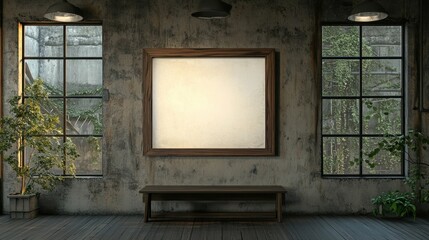 Rustic Loft Interior with Blank Canvas.