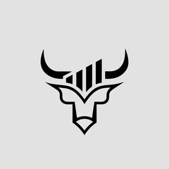 Bull with upward trend chart vector illustration