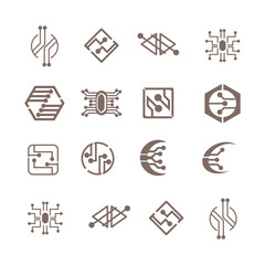Set of Geometric Circuit Icons for Technology and Networking Concepts