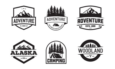 Set of Adventure and Camping Emblem Logos with Wilderness Themes
