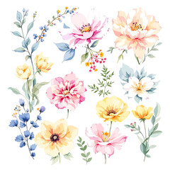 Set watercolor Flowers Clipart, wildflower clipart vector for graphic resources